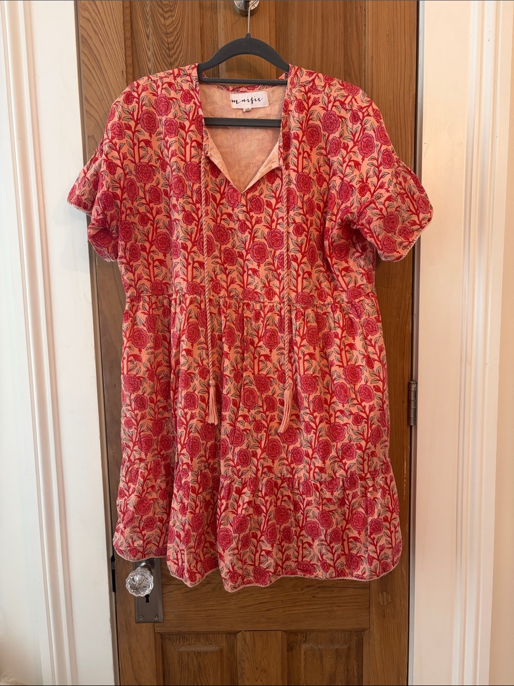 Maje Pink Floral Tiered Short-Sleeve Dress